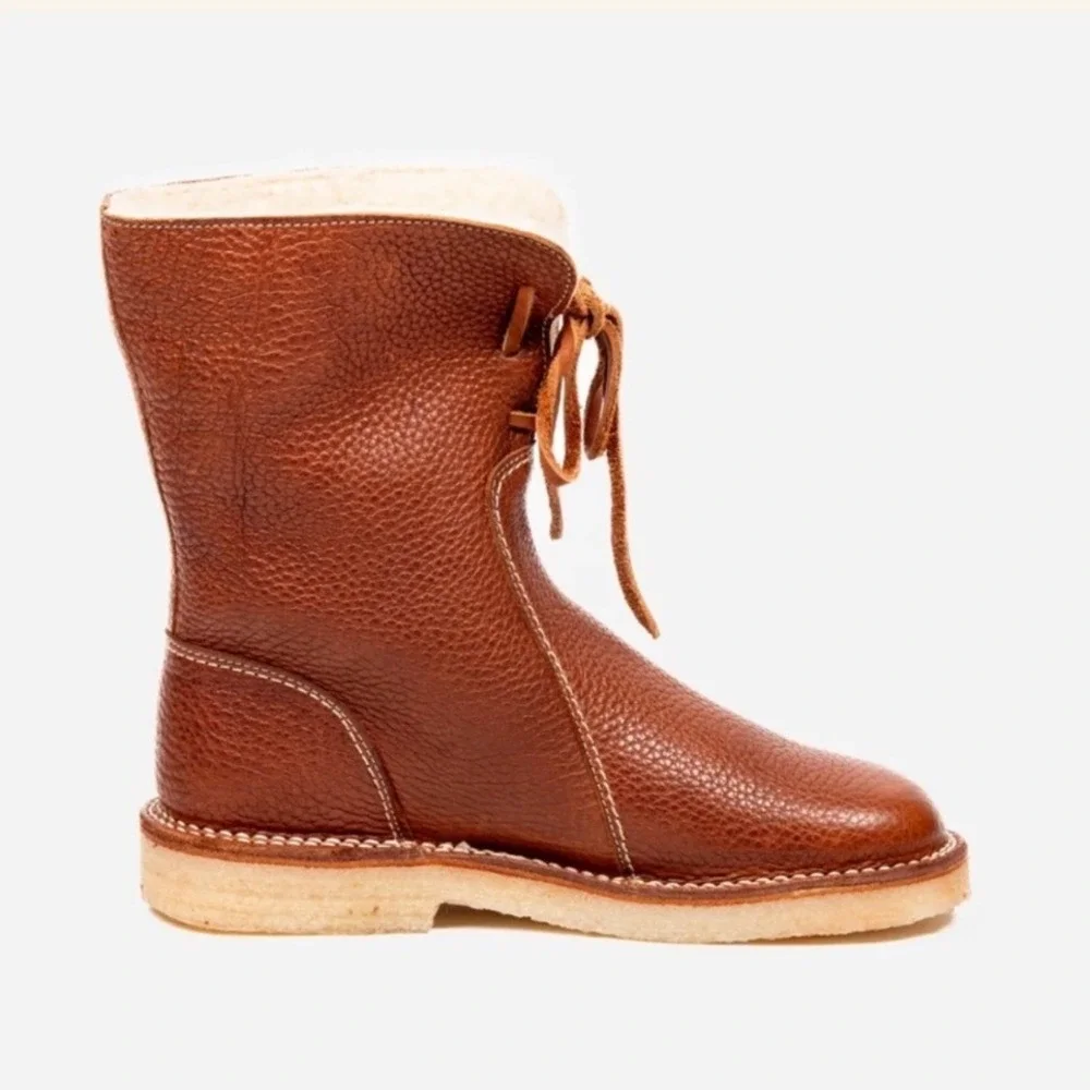 Duckfeet Arhus Leather Boot Women 10 Brown NWT Wool Lined Crepe Sole